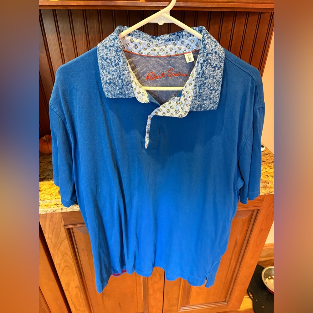 Robert Graham Vibrant Blue Polo with‎ Patterned Collar - Picture 5 of 8